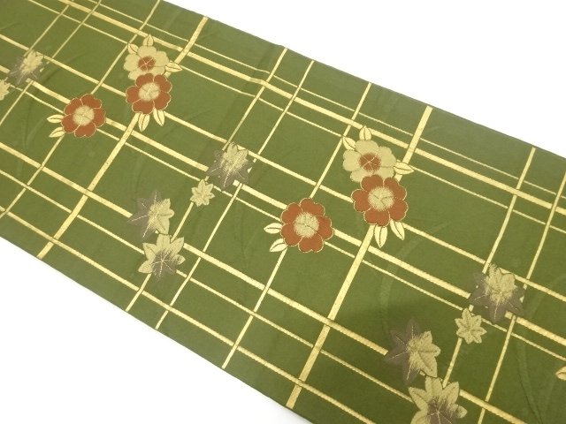 JAPANESE FUKURO OBI / WOVEN SAKURA & GRID